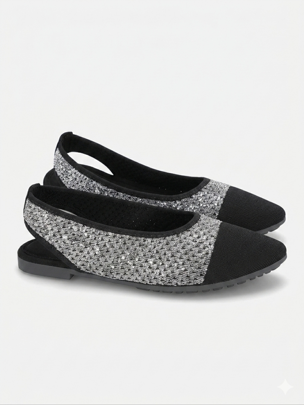 Bernie Mev Slingback Ballet Flats Sz 39  ( 8.5 - 9 ) Black Silver Metallic NWOT